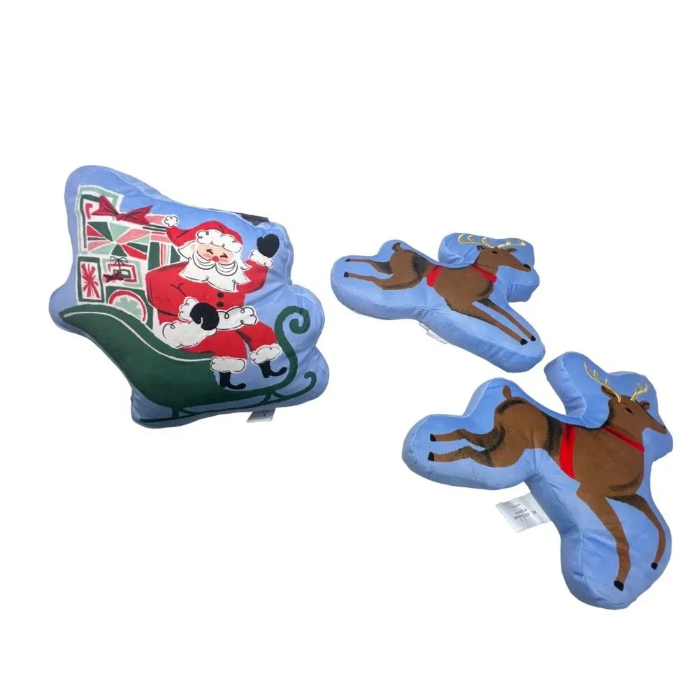 St Nicholas Shaped Pillow Set Santa Reindeer 3-pack Christmas Throw 9.4X12.5